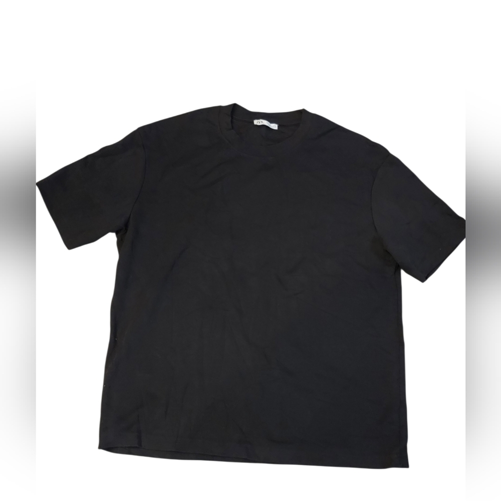 Zara Black T-Shirt with Branded Neck Tag